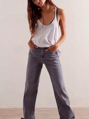 Free People We the Free Gray Area Wash High Rise Wide-Leg Jeans Sz 8 Sz 29
